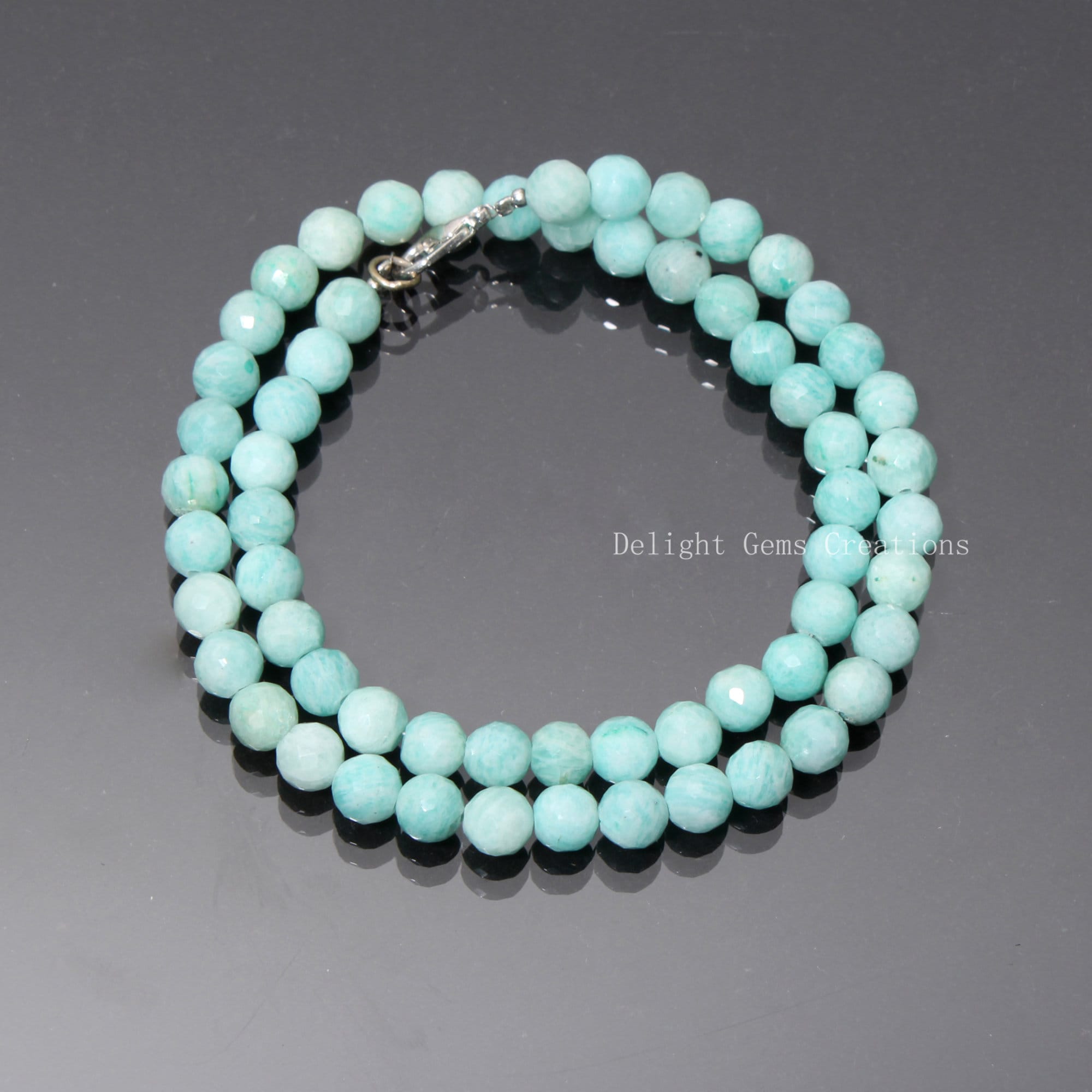 Faceted Amazonite Bead Necklace, Gemstone Jewelry, 7.5mm Round Beads