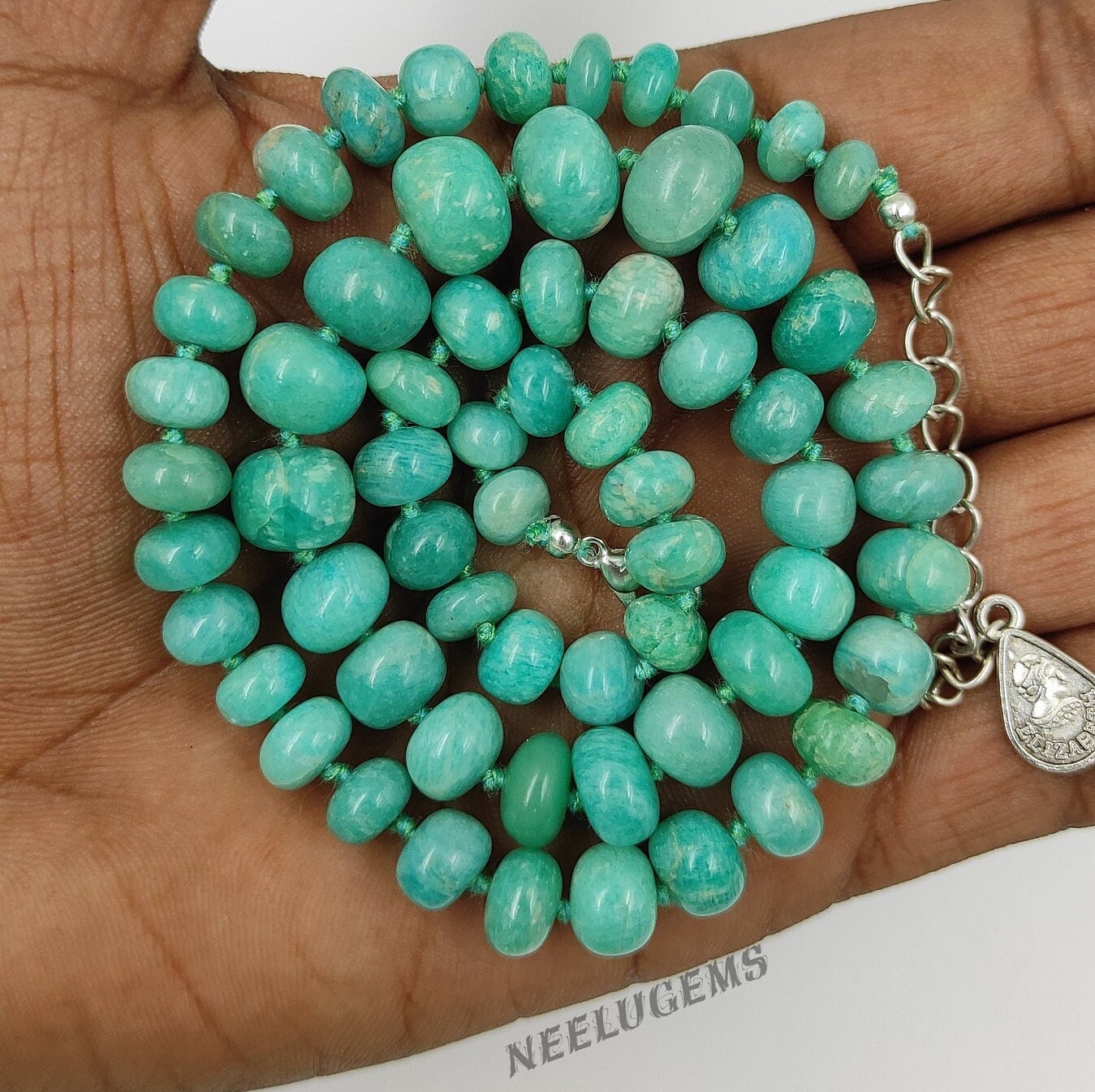 Hand Knotted Green Amazonite Necklace, Natural Rondelle Gemstone Beads, Stone Of Hope & Courage, Mint Blue Green Choker, Boho Luxe Jewelry