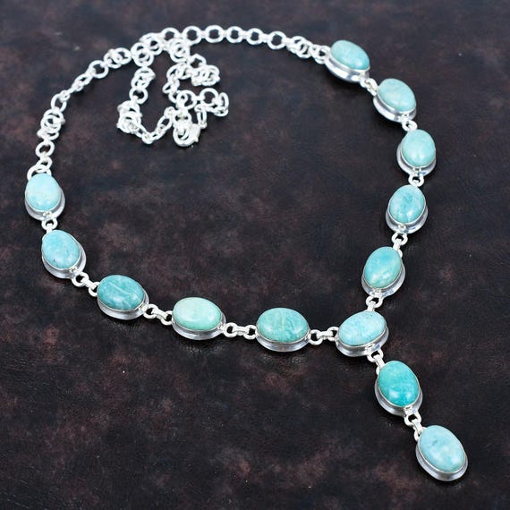 Amazonite Necklace: Handmade 925 Sterling Silver Adjustable Chain