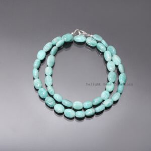 Handmade Amazonite Beaded Necklace – Blue Green Gemstone, 18 Inch