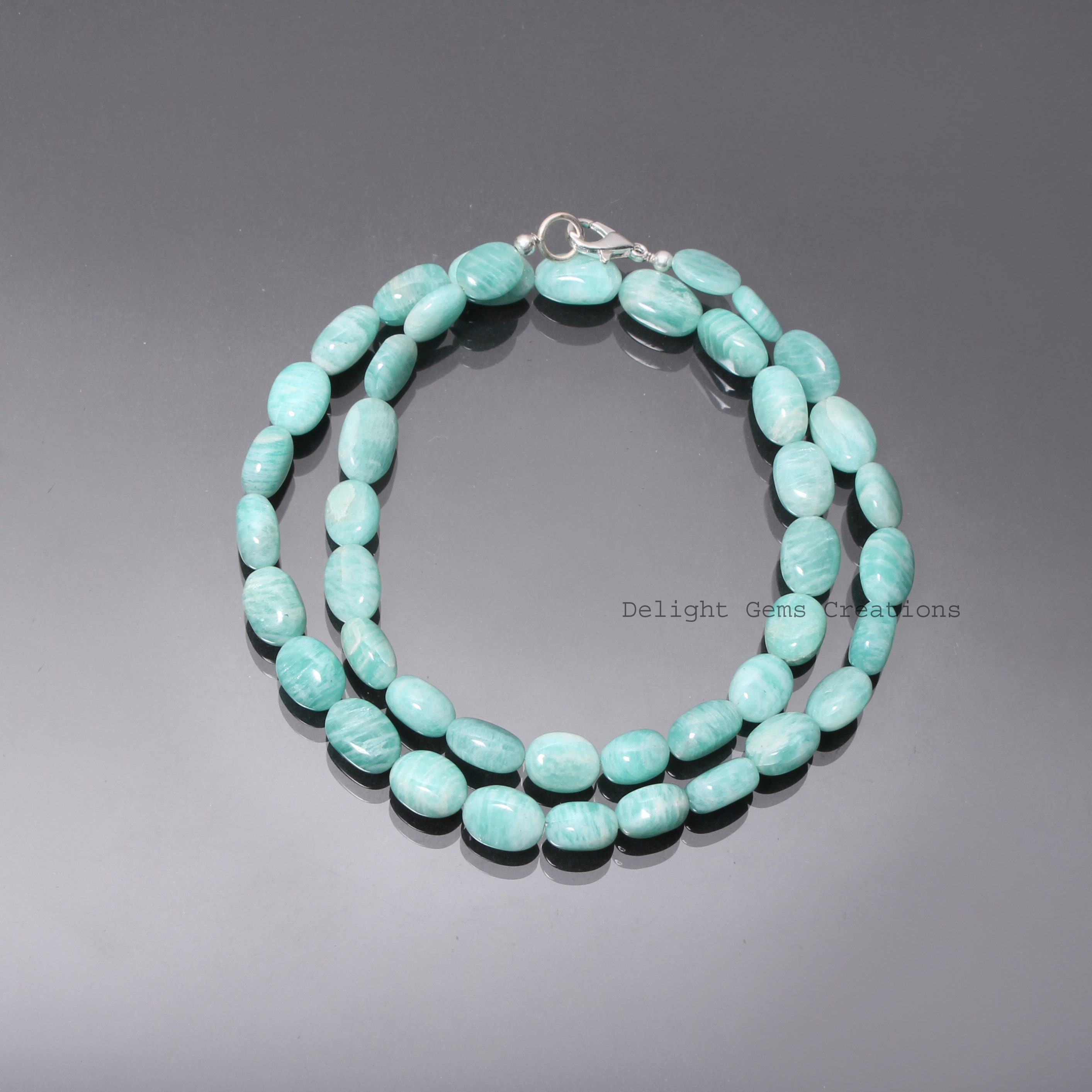 Handmade Amazonite Beaded Necklace – Blue Green Gemstone, 18 Inch