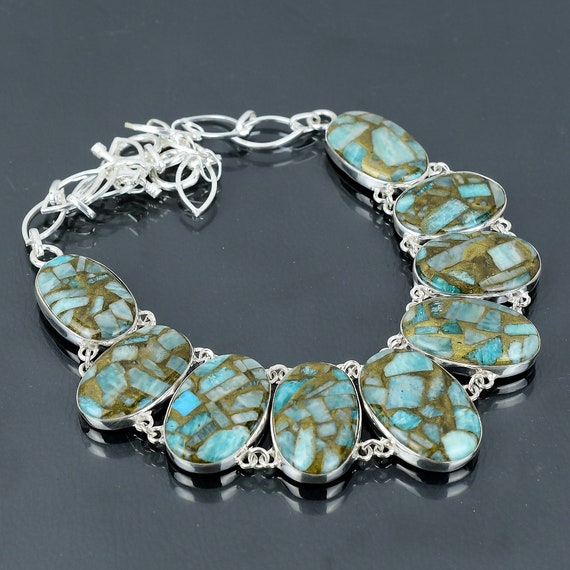 Handmade Copper Amazonite Necklace: 925 Sterling Silver, Adjustable Chain