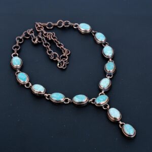 Handmade Amazonite Necklace: Electroformed Copper, Adjustable Chain
