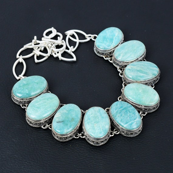 Handmade Amazonite Gemstone Necklace: Vintage 925 Sterling Silver, Adjustable Chain Handmade Amazonite Gemstone Necklace: Vintage 925 Sterling Silver, Adjustable Chain