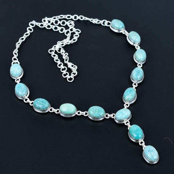 Handmade Amazonite Necklace: Oval Gemstone, 925 Sterling Silver, Adjustable