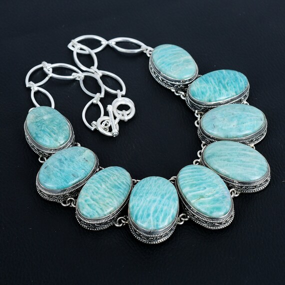 Handmade Amazonite Necklace: Vintage 925 Sterling Silver, Adjustable Chain