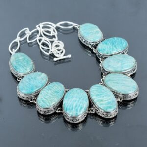 Handmade Amazonite Necklace: Vintage 925 Sterling Silver Adjustable Chain