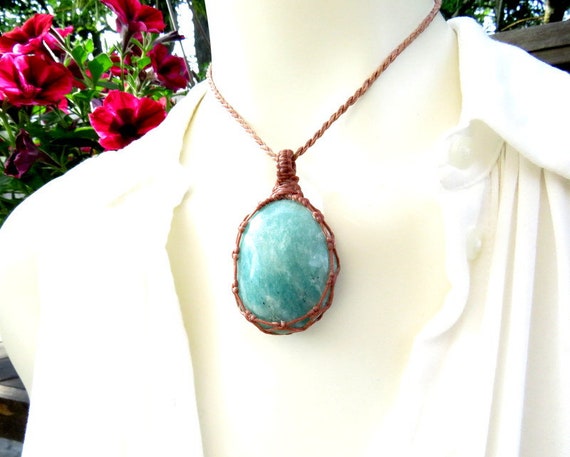 Amazonite Macrame Necklace, Valentines Day Gift Ideas For Her, Amazonite Gemstone Necklace, Amazonite Jewelry, Macrame Jewelry