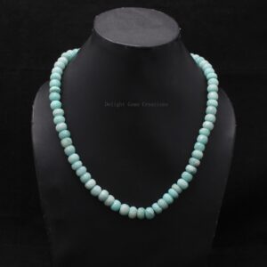 Natural Amazonite Beaded Necklace, Faceted Rondelle Beads 9mm, 18 Inch