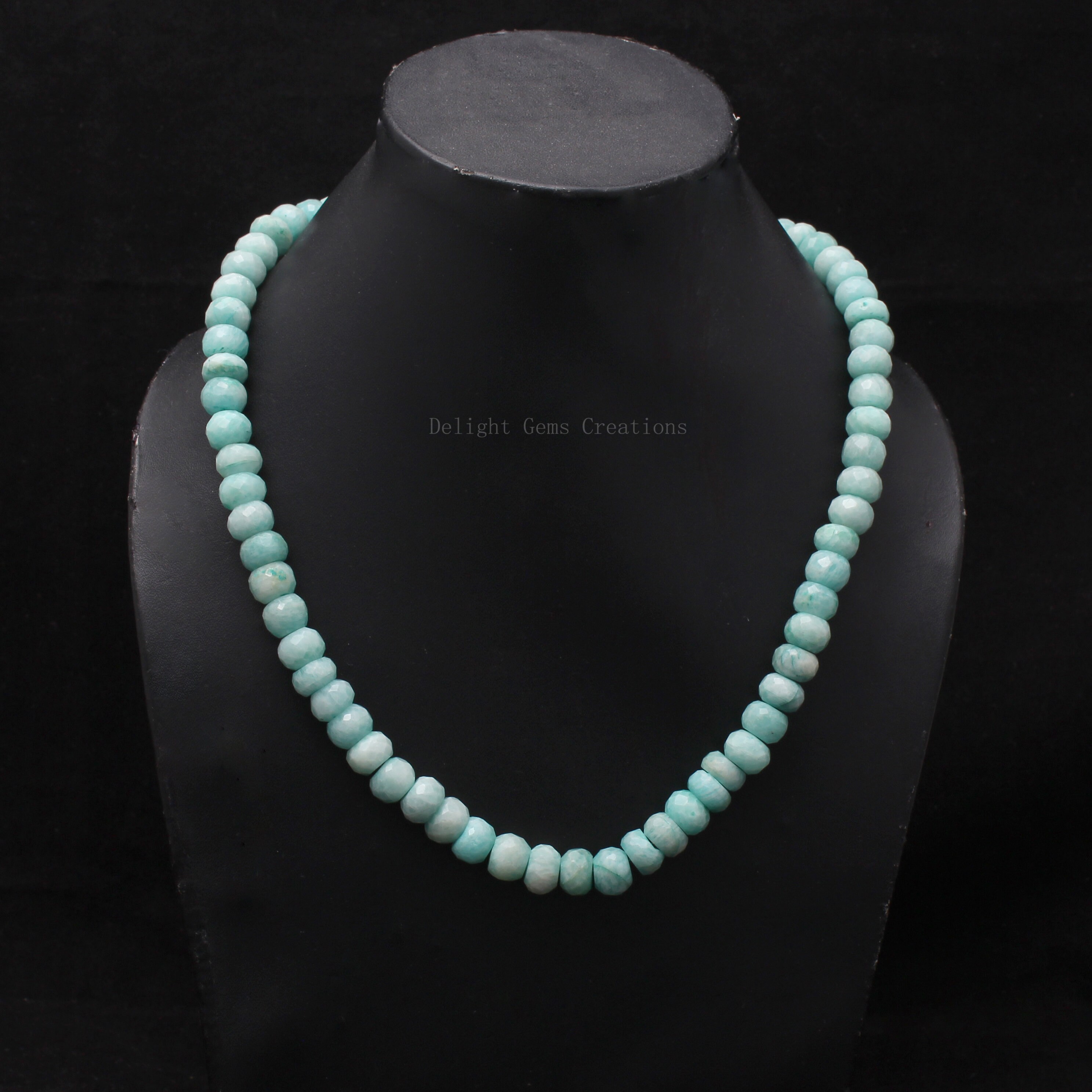 Natural Amazonite Beaded Necklace, Faceted Rondelle Beads 9mm, 18 Inch