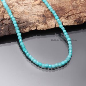 Natural Blue Amazonite Faceted Cube Beaded Necklace, 4mm Gemstone Jewelry