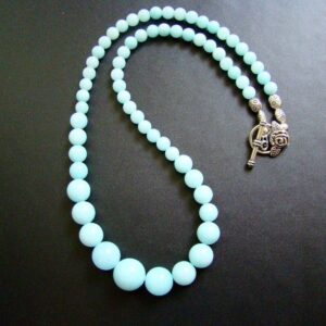 Pastel Blue Amazonite Beaded Necklace: Tibetan Silver Clasp, 20 Inch