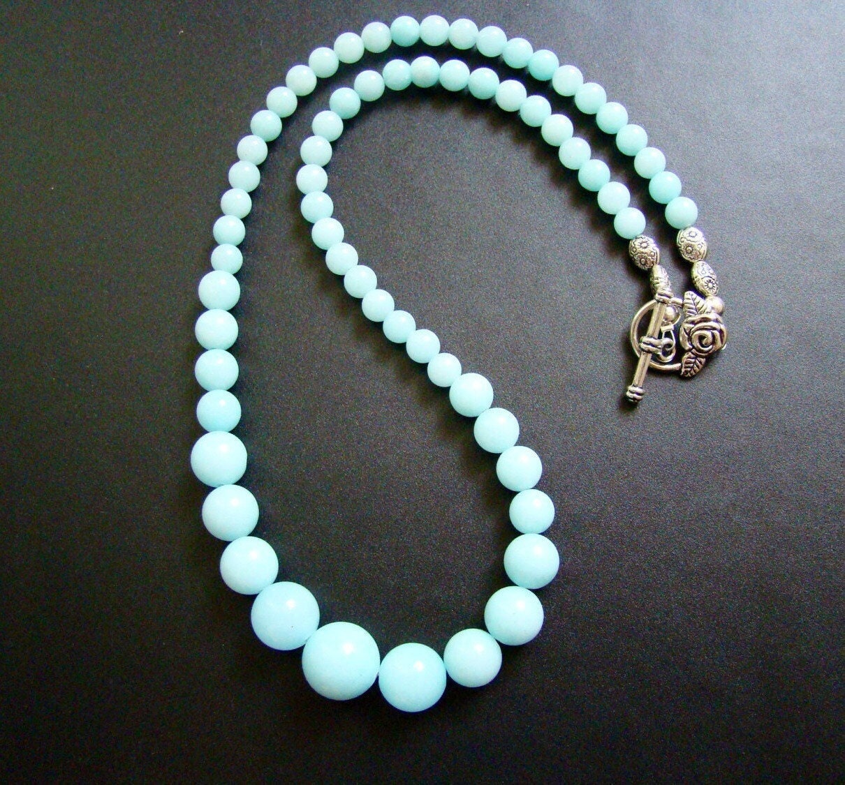 Pastel Blue Amazonite Beaded Necklace: Tibetan Silver Clasp, 20 Inch