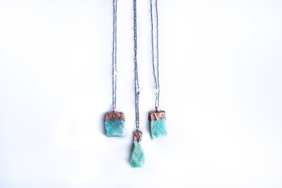 Sale Amazonite Jewelry | Raw Amazonite Crystal | Rough Amazonite Crystal | Electroformed Necklace | Sterling Silver Jewelry