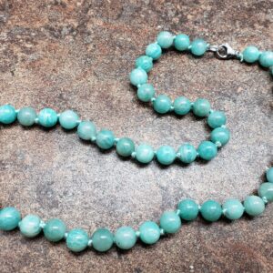 Amazonite, Sri Lankan, Hand Knotted Necklace With Lobster Claw Clasp