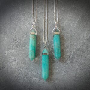Amazonite Necklace Sterling Silver • Genuine Amazonite Point Green With Brown