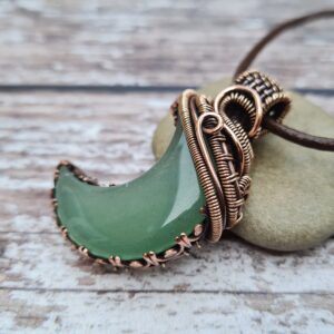 Wire Wrapped Amazonite Crescent Moon Necklace, Bronze & Copper Celestial Jewelry