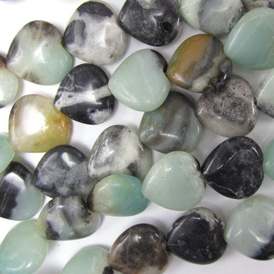 16mm Multicolor Amazonite Heart Beads 16" Strand
