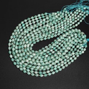 8MM Green Amazonite Beads Grade AA Genuine Natural Gemstone Drum Barrel Rice Bead Loose Beads 15"/7.5" Bulk Lot Options