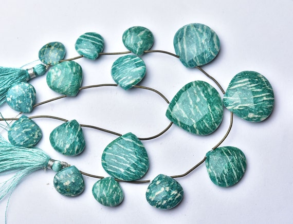 Big Superb Amazonite Heart Briolettes Beads -  8 Inches - Beautiful Natural Faceted Amazonite Heart Briolettes - Size Is 14- 26mm #2191