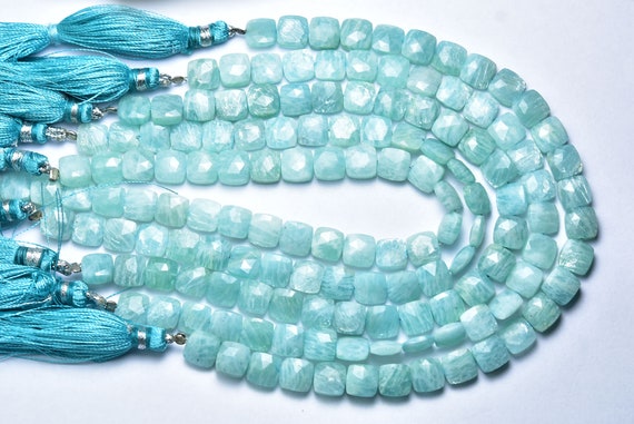 Amazonite Cushion Beads - 8 Inches - Natural Faceted Amazonite Faceted Cushion Briolettes - Size Is 7 Mm #1275 Amazonite Cushion Beads - 8 Inches - Natural Faceted Amazonite Faceted Cushion Briolettes - Size Is 7 Mm #1275