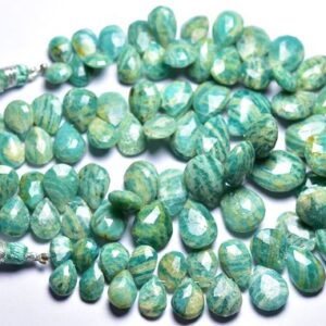 Dusty Amazonite Briolette Beads - 7 inches - Most Beautiful Natural Faceted Amazonite Pear Briolettes - Size is 7x9-11x16 mm #1644