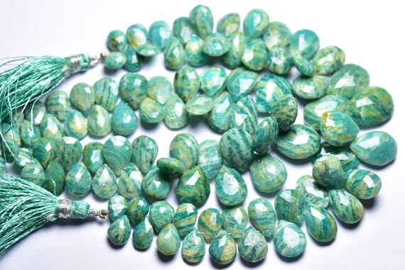 Dusty Amazonite Briolette Beads - 7 Inches - Most Beautiful Natural Faceted Amazonite Pear Briolettes - Size Is 7x9-11x16 Mm #1644 Dusty Amazonite Briolette Beads - 7 Inches - Most Beautiful Natural Faceted Amazonite Pear Briolettes - Size Is 7x9-11x16 Mm #1644