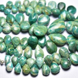 Dusty Amazonite Briolette Beads - 7 inches - Beautiful Natural Smooth Amazonite Pear Briolettes - Size is 6x8-10x15 mm #1426