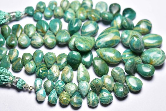 Dusty Amazonite Briolette Beads - 7 Inches - Beautiful Natural Smooth Amazonite Pear Briolettes - Size Is 6x8-10x15 Mm #1426 Dusty Amazonite Briolette Beads - 7 Inches - Beautiful Natural Smooth Amazonite Pear Briolettes - Size Is 6x8-10x15 Mm #1426