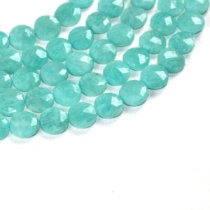 Faceted Amazonite Coin Beads: Natural Gemstone Strand (11-12mm)