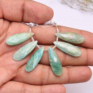 Amazonite Gemstone 10x30mm Pear Briolette Faceted Beads , 6 Loose Beads , Natural Amazonite Semi Precious Gemstone Briolette Loose Beads