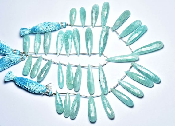 Amazonite Long Pear Beads - 7.5 Inches - Natural Faceted Amazonite Pear Briolette - Size Is 8x22 - 9x38 Mm #2590