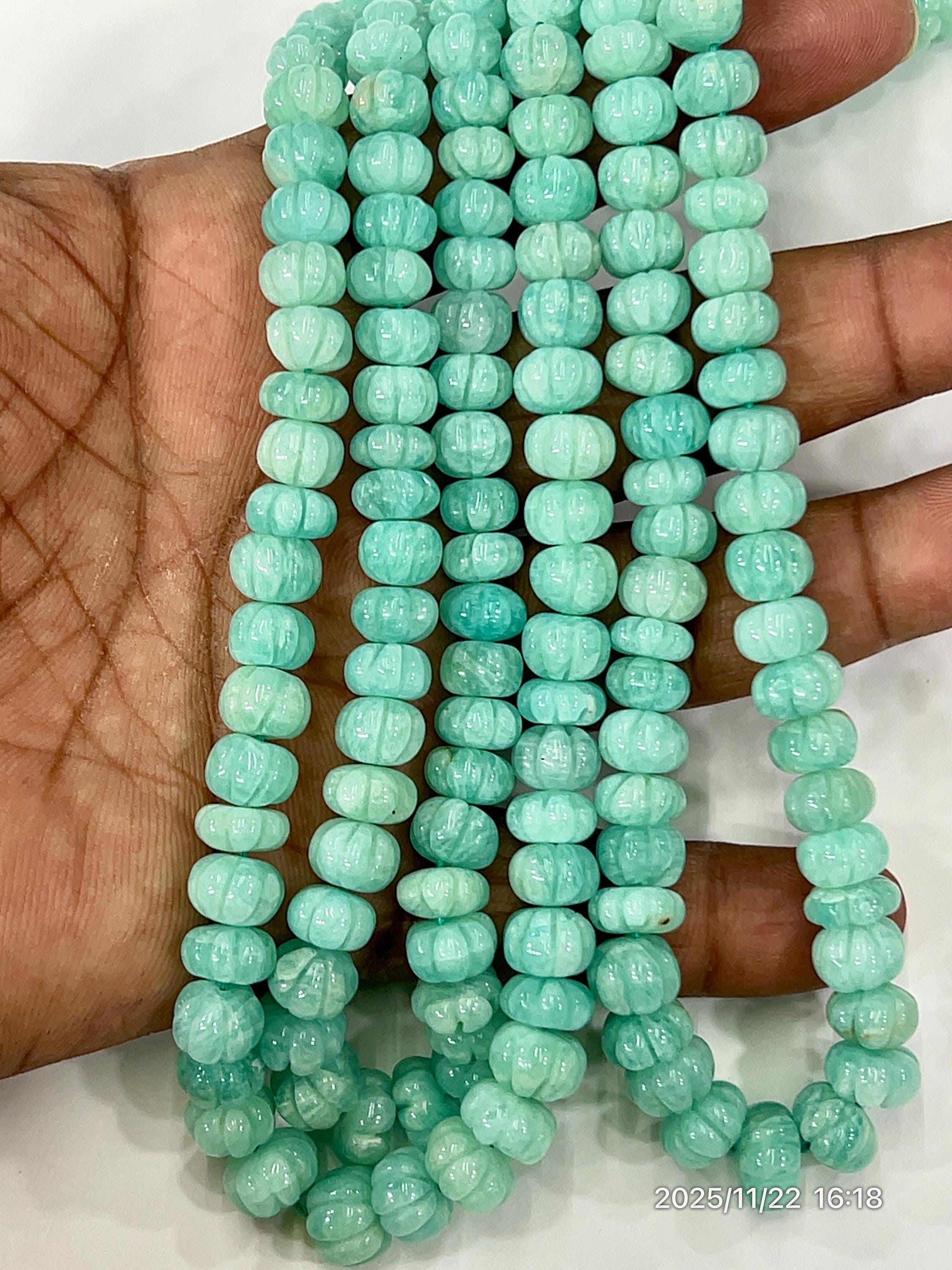Amazonite Pumpkin Beads | 8-9mm Carved Gemstone Strand