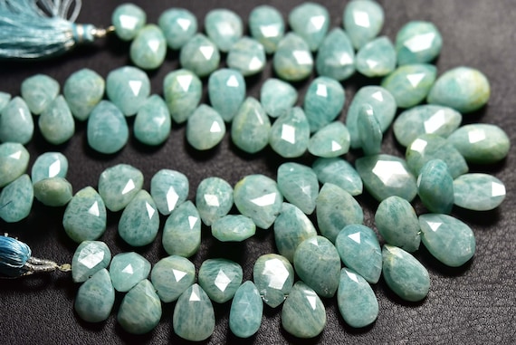 Amazonite Pear Briolette Beads - 8 Inches - Beautiful Natural Faceted Amazonite Pear Briolettes - Size Is 9x12-10x15 Mm #1245 Amazonite Pear Briolette Beads - 8 Inches - Beautiful Natural Faceted Amazonite Pear Briolettes - Size Is 9x12-10x15 Mm #1245