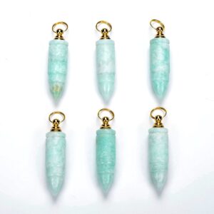 53x14mm Natural Peruvian Amazonite Gemstone Perfume Bottle Pendant Bullet Point, Essential Oil Bottle Beads 1 Bead (80017254-p72) 53x14mm Natural Peruvian Amazonite Gemstone Perfume Bottle Pendant Bullet Point, Essential Oil Bottle Beads 1 Bead (80017254-p72)