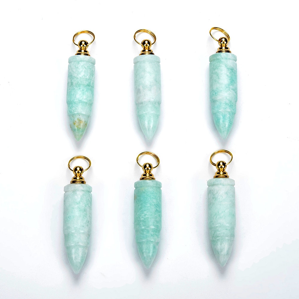 53x14mm Natural Peruvian Amazonite Gemstone Perfume Bottle Pendant Bullet Point, Essential Oil Bottle Beads 1 Bead (80017254-p72)