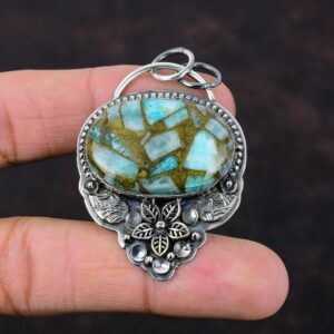 Copper Amazonite 925 Sterling Silver Pendant: Handmade Flower Jewelry Copper Amazonite 925 Sterling Silver Pendant: Handmade Flower Jewelry