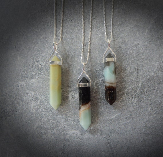 Amazonite Gemstone Necklace Sterling Silver • Genuine Amazonite Point Pendant • Gift For Crystal Lover • Heart & Throat Chakra Stone