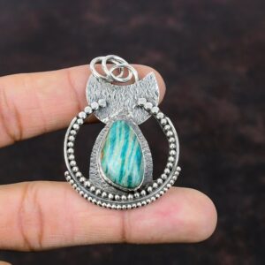 Amazonite Pendant: Handmade 925 Sterling Silver Boho Jewelry Amazonite Pendant: Handmade 925 Sterling Silver Boho Jewelry
