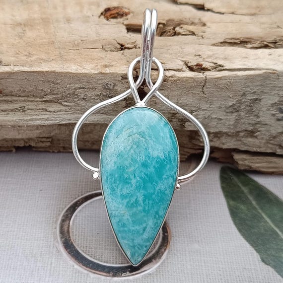Handmade Amazonite Pendant: 925 Sterling Silver Teardrop Necklace