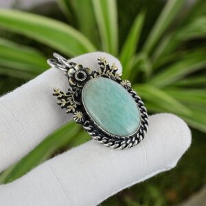Handmade Amazonite Pendant: 925 Sterling Silver, 18K Gold Plated Handmade Amazonite Pendant: 925 Sterling Silver, 18K Gold Plated