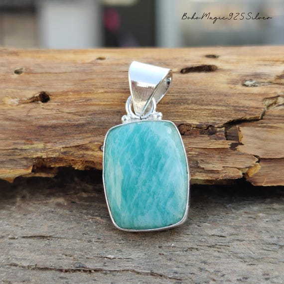 Handmade Amazonite Pendant: 925 Sterling Silver Necklace