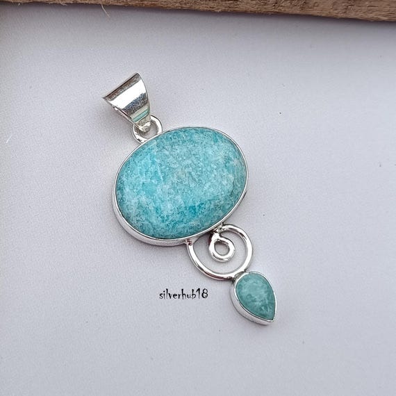 Handmade Amazonite Pendant: 925 Sterling Silver Boho Necklace