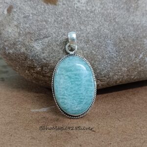 Handmade Amazonite Pendant: 925 Sterling Silver Charm Necklace Handmade Amazonite Pendant: 925 Sterling Silver Charm Necklace