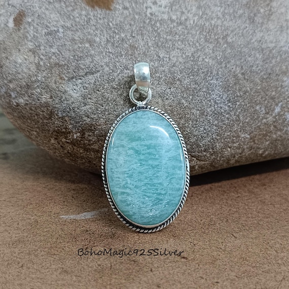 Handmade Amazonite Pendant: 925 Sterling Silver Charm Necklace