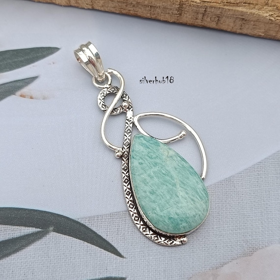 Handmade Amazonite Pendant: 925 Sterling Silver Gemstone Necklace