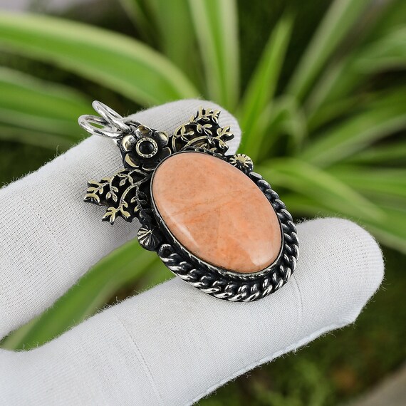 Handmade Brown Amazonite Pendant: 925 Sterling Silver, 18k Gold Plated