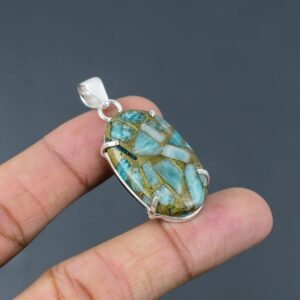 Handmade Copper Amazonite Pendant: Ethnic 925 Sterling Silver Jewelry Handmade Copper Amazonite Pendant: Ethnic 925 Sterling Silver Jewelry