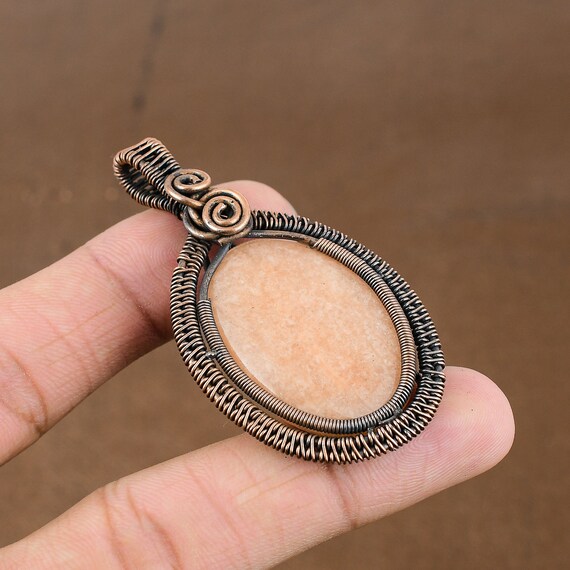 Handmade Copper Wire Wrapped Brown Amazonite Pendant