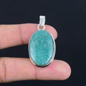 Handmade Amazonite Pendant: Oval Gemstone, 925 Sterling Silver, 18K Gold Plated Handmade Amazonite Pendant: Oval Gemstone, 925 Sterling Silver, 18K Gold Plated